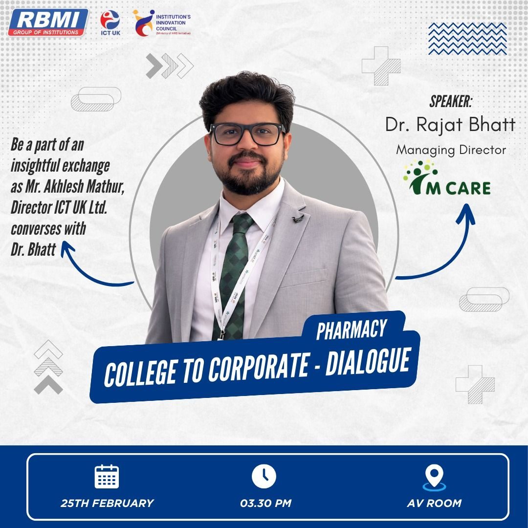 Dr Rajat Bhatt in dialogue at the RBMI College-to-Corporate session, Bareilly, February 2026.